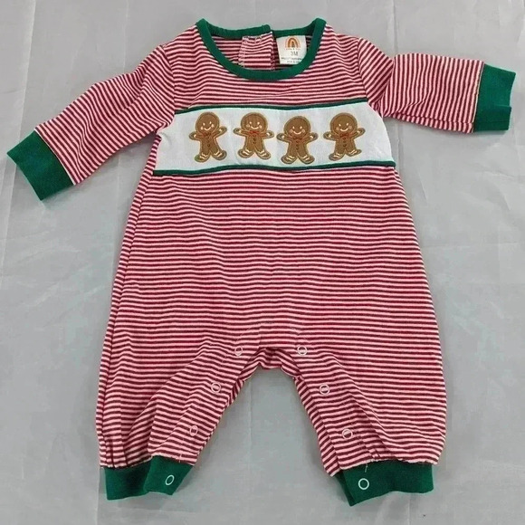 abby & evie Other - Red Stripped Long Sleeve Gingerbread Romper Size 6 Months